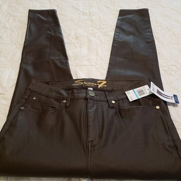 NWT Seven7 Coated Skinny Jeans Faux Leather Espresso Brown Size 12 RET. $79.00 - Picture 1 of 11